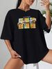 Women's Casual Black T-Shirt Simple round Neck Short Sleeve Breathable Cotton Polyester Floral Print Top for Spring/Autumn Summer_ecoleips.com