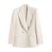 European American Women's Fashion Spring And Autumn Double-Breasted Tweed Plaid Blazer Retro Long Sleeve Poc Suit_ecoleips.com