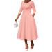 Elegant U-Neck Pocket Maxi Dress for Women A-Line Dress with Flowy Hem in Solid Colors Pink Purple Deep Orange White Black Blue_ecoleips.com