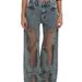 Women's Clothing Hot Girl Retro Straight Pants Hollow Texture Niche Design Jeans Loose Wide Leg Trousers_ecoleips.com