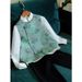 Aria Basics New Chinese-style Tang Suit Green Printed Vest Jacket For Women, Spring-summer Style, With Traditional Chinese Knot_ecoleips.com