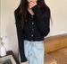 V-Neck Long Sleeve Knit Cardigan Women Elegant Casual Blouse With Contrast Trim, Slim Fit, Cotton Blend (Black/Beige/Khaki/Green/White/Oatmeal)"_ecoleips.com