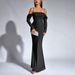 Women's Clothing Autumn Winter European Style Off The Shoulder Dress Elegant Slim Fitting Evening Gown With Powder Sprinkled Mesh_ecoleips.com