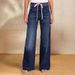 Women's Clothing Spring New Lace Up Stretch Jeans Straight Temperament Wide Leg Trousers_ecoleips.com