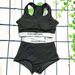 2023 New Letter Conservative Sports Two-Piece High-Waisted Bikini Women's Swimsuit_ecoleips.com