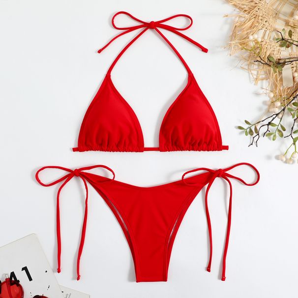 Women's Clothing Nylon Solid Color Split Suspenders Women Sexy Triangle Bikini New Multi Color Swimsuit_ecoleips.com