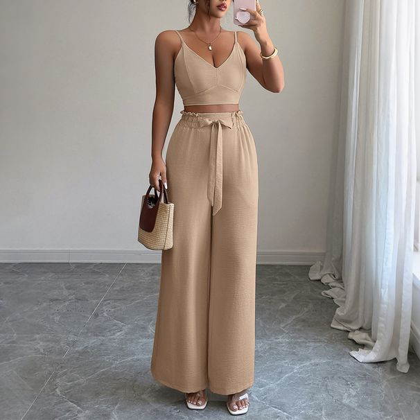 DiYun European American Style Elegant Camisole Vest And Belted Trousers Women's Suit 2025 Spring/Summer_ecoleips.com