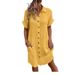 Women's Clothing Leisure Solid Color Single Breasted Medium Length Short Sleeved Loose Leisure Dress Women's Clothing_ecoleips.com