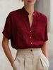 Women's V-Neck Linen Blend Short Sleeve Shirt - Breathable Summer Blouse With Relaxed Fit_ecoleips.com