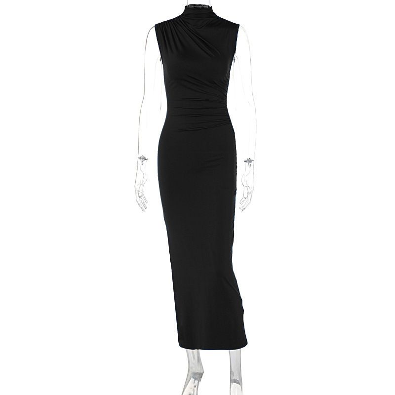 European And American Style 2024 Summer New Solid Color Slit High Waist Slim Sexy Sleeveless Long Women's_ecoleips.com