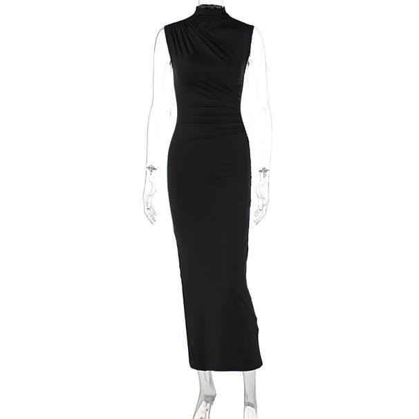European And American Style 2024 Summer New Solid Color Slit High Waist Slim Sexy Sleeveless Long Women's_ecoleips.com