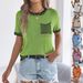 2026 Spring Summer European And American Casual Color-Block Striped Pocket Short Sleeve Knit Top Cross-Border_ecoleips.com
