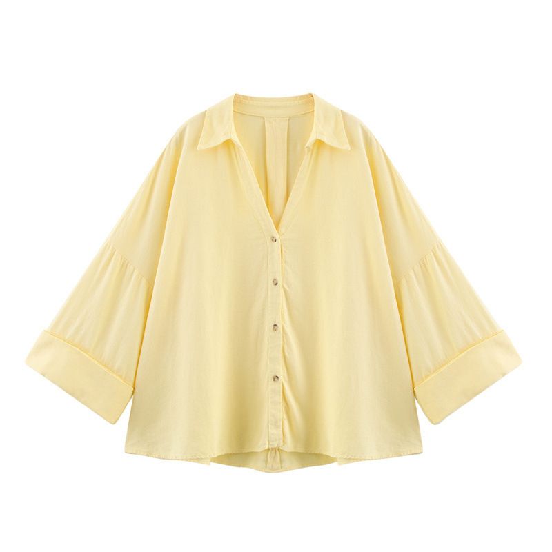 Verve 2025 Spring/Summer New Women's Fashion Casual Versatile Turn-down Collar Striped Wide Sleeve Shirt_ecoleips.com