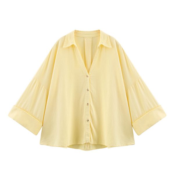 Verve 2025 Spring/Summer New Women's Fashion Casual Versatile Turn-down Collar Striped Wide Sleeve Shirt_ecoleips.com