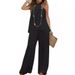 Women's Clothing New Fashion Casual Halter Neck Solid Color Sleeveless Suit Wide Leg Pants Trousers Two Piece Suit_ecoleips.com