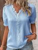 Women's Summer Vacation Casual Breathable Blouse Lace-Up Cutout Short Sleeve Fashion Shirt_ecoleips.com