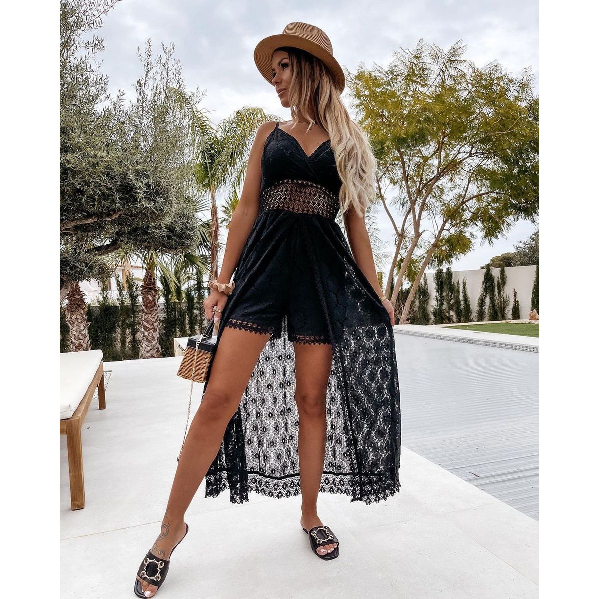 Women's Clothing Sexy Sling Splicing Casual Jumpsuit For Women Hollow Design Home Vacation INS Style For Formal & Casual For Women_ecoleips.com