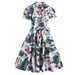 Aria Basics Aria Basics European And American Hepburn-style Vintage Lapel Open-front Short-sleeve Fresh Print Tie-waist Flared Dress With Belt,_ecoleips.com