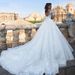 Retro Sexy V-Neck Long Sleeve Wedding Dress European And American Style with Train for Women's Wedding Party Wear_ecoleips.com