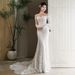 off the Shoulder Mermaid Wedding Dress Lace Long Sleeves Short Train Elegant Vintage Style Light Gown Women's Clothing_ecoleips.com