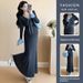 Autumn New Korean Fashion Knitted Plaid Patchwork Tie Maternity Dress_ecoleips.com