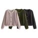 New 3-color Button-trimmed Terry Knitted Cardigan Sweater Jacket_ecoleips.com