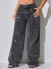 Low-Rise Distressed Jeans For Women – Rhinestone Embellished Button-Fly Straight Leg Denim Pants (S-XXL, 3 Washes)_ecoleips.com