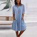 Women's Clothing Mesh Splicing Solid Color Denim Short Sleeved Dress Long Skirt_ecoleips.com