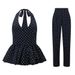 Polka Dot Print Wide Leg Trouser Suit Halter Neck Camisole Set Spring Summer Sexy Women's Clothing_ecoleips.com