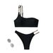 Women's One-Shoulder High-Waist Bikini Set Monochrome Swimwear Sexy Cut-Out Back_ecoleips.com