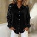 Women's Clothing Women's Sequined Sleeve Spliced Long Sleeved Velvet Shirt Loose Fit Elegant Temperament Style Top_ecoleips.com
