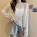 2024 Spring Autumn Knit Sweater, Thin Hollow Out Top For Women, Long Sleeve, Loose Fit, Breathable, Mesh, Simple And_ecoleips.com