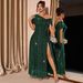 Plus Size Evening Dress With Sequin & High Slit - Elegant Off-Shoulder Formal Gown For Women_ecoleips.com
