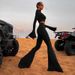 Women's High Neck High Waisted Flared Pants Set Solid Color Casual Fashion Design_ecoleips.com