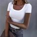 Women's Clothing Threaded Ribbed Sexy Slim Short Sleeved Large U Neck T Shirt_ecoleips.com