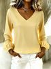 Women's Oversized V-Neck Long Sleeve Top – 2026 Casual Chic Pullover In Solid Colors (S-XXXL, Polyester, Breathable & Lightweight)_ecoleips.com