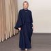 Verve Muslim Women's Abaya Stand Collar Waist-Cinching Dress With Shawl Two-Piece Set (Headscarf Not Included) MSL281_ecoleips.com