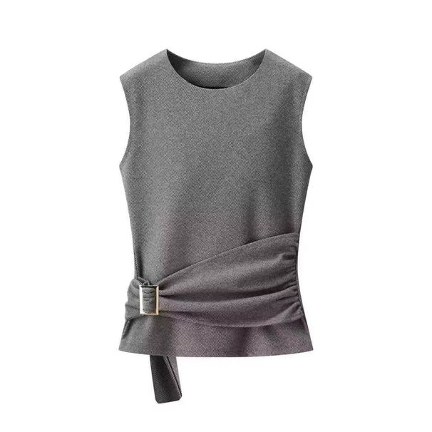 Women's Clothing Women's Style Set Soft Top With Buckle Embellishment And Ribbed Stitching On Pants For Formal & Casual For Women_ecoleips.com