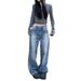 American Retro Patchwork Washed Denim Jeans For Women, Autumn Vintage Frayed Wide-leg Pants, Loose Slimming Straight-leg_ecoleips.com
