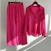 Loose Casual Women's Suit Two Piece Wide Leg Trousers Apricot Color_ecoleips.com