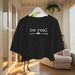 New Sweet Wind Waist Short Letter Printed Round Neck Drawstring T-shirt Women's Wear_ecoleips.com