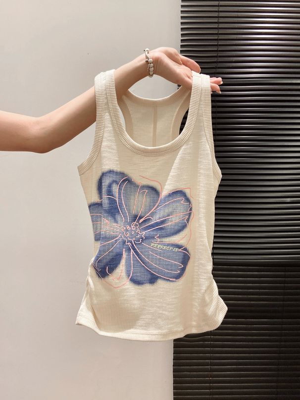 Stylish Gradient Orchid Print Camisole For Women, Summer Outerwear, Anti-exposure, Slim-fit, With A Racerback Design_ecoleips.com