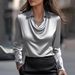 Women's Clothing Temperament Solid Color Satin Collar Top Shirt_ecoleips.com
