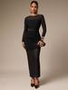 Women's Slim Fit Bodycon Dress Round Neck Mesh Patchwork Long Pleated Hem Fashion_ecoleips.com