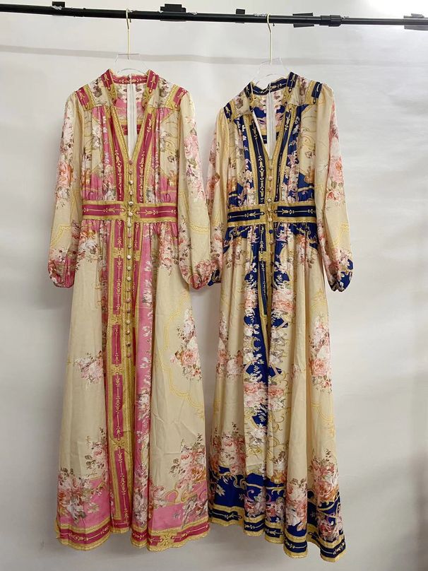 Women's Clothing New Positioning Printing Single Breasted Long Sleeved Dress Female Holiday Style Retro Skirt Long Skirt_ecoleips.com