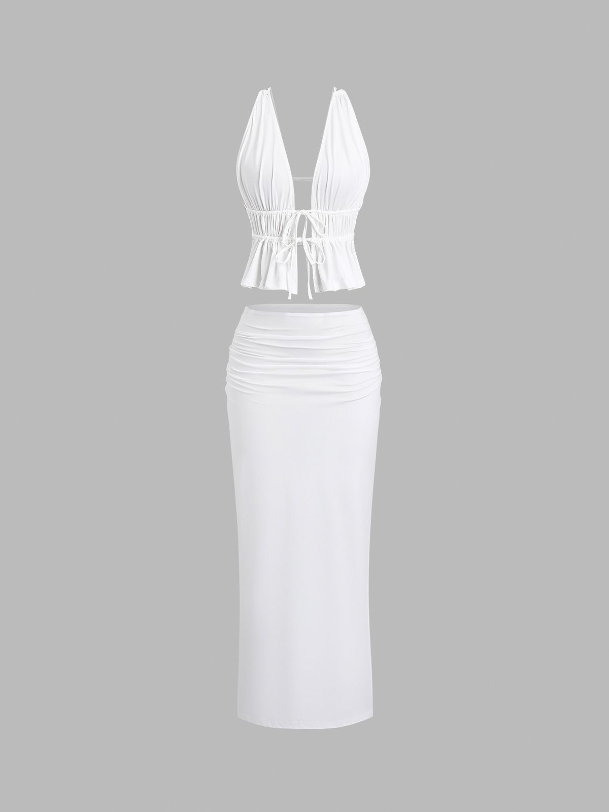 New Sexy Women's Milk Silk Top And Skirt Two-Piece Set_ecoleips.com