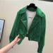 Women's Short Leather Jacket Slimming PU Leather Lapel Elegant Outerwear For Petite Figures Autumn New_ecoleips.com