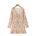 European And American Style Floral Long-sleeve Dress, New Autumn Model, Round Neck, Bow Tie, Waist-cinching, Slim-fit_ecoleips.com