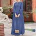 Women's Clothing New Muslim Middle Eastern Style Casual Loose Solid Color Elegant Long Sleeved Ladies Denim Long Skirt_ecoleips.com