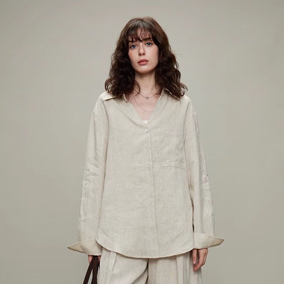 Women's Clothing White Linen Suit Lazy And Comfortable Laoqian 100 Linen Sunscreen Long Sleeved Shirt/casual Pants Set_ecoleips.com